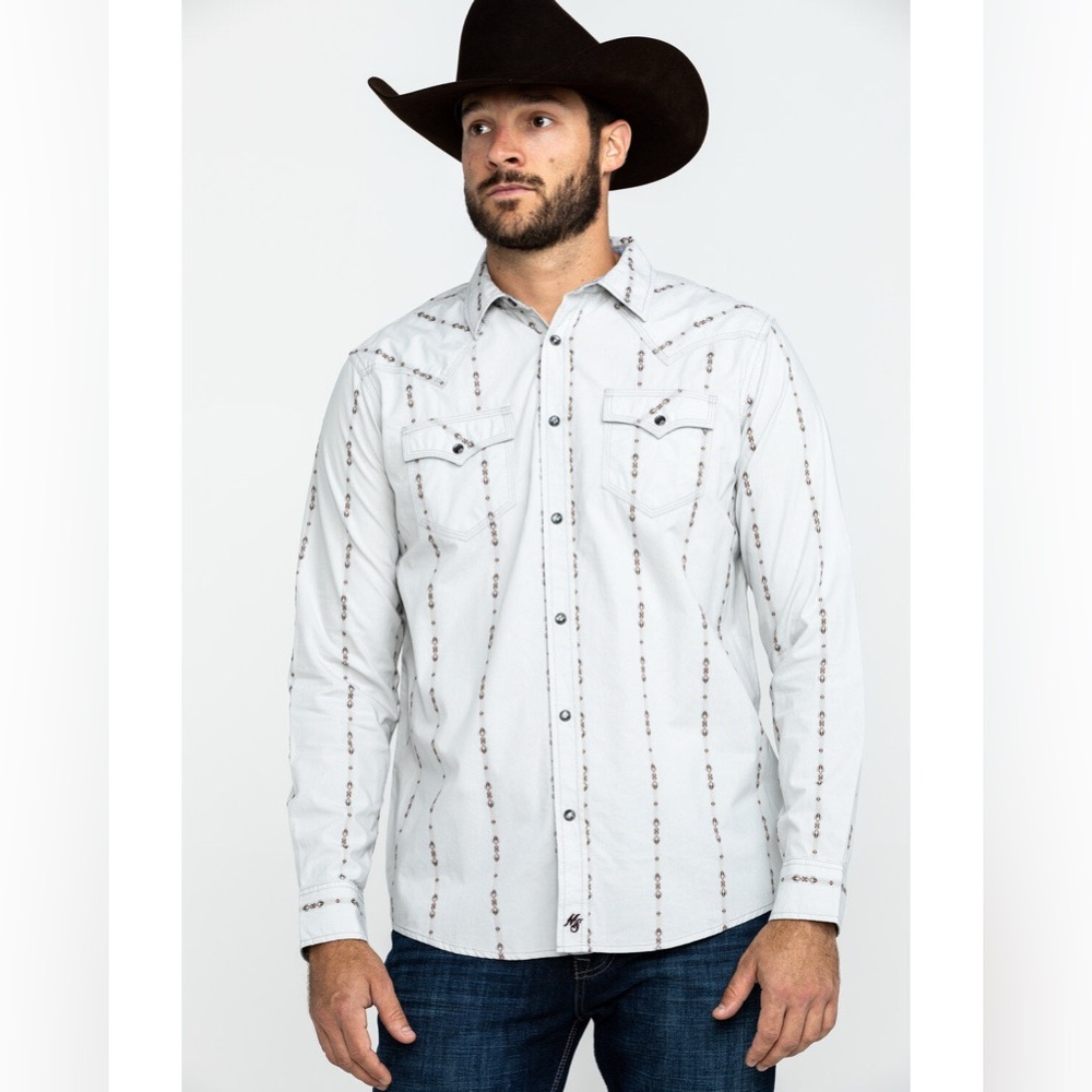 🤠 Moonshine Spirit Tiki Torch Striped Dobby Western Shirt | Men’s XXL 🤠